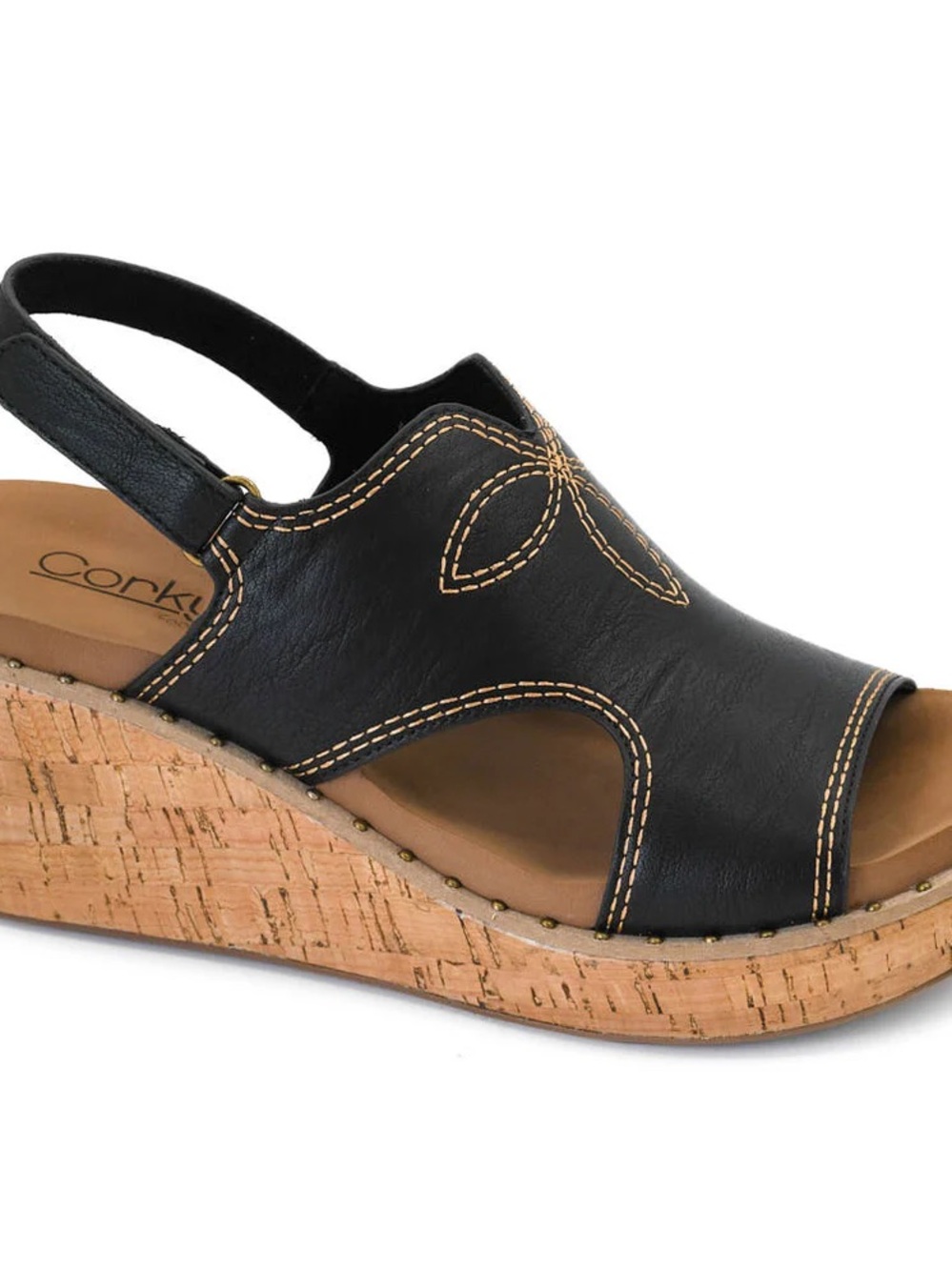Corkys “Darlin”Black  Slingback Wedge Sandals with Cork Platform